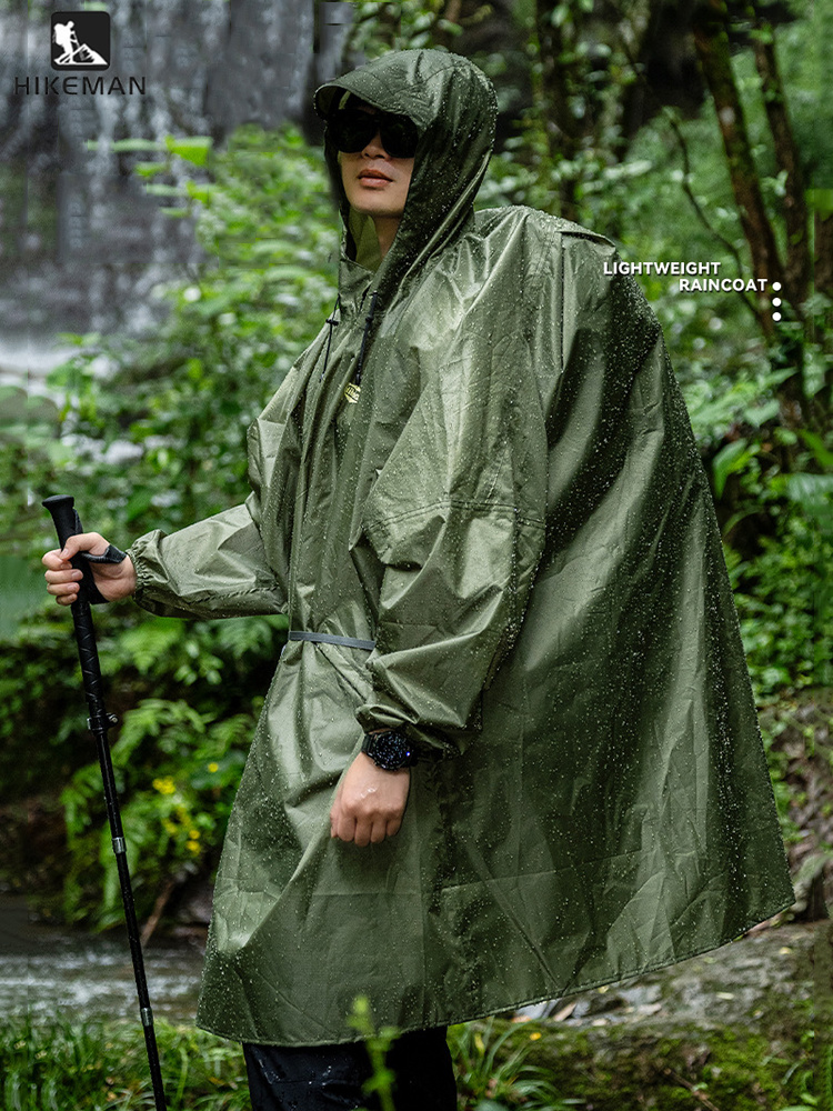 Camping Rain Poncho - معطف مطر خفيف الوزن بسحاب، مصنوع